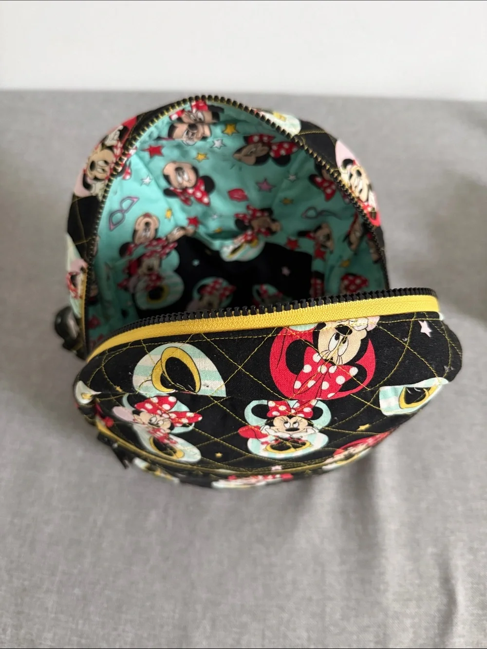 Minnie Mouse Black Quilted small Backpack with Yellow Zipper